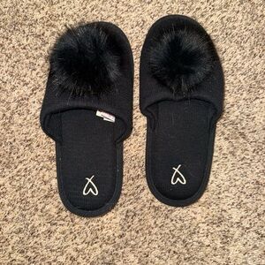 Victoria’s Secret Black Fuzzy Pom-Pom Slippers